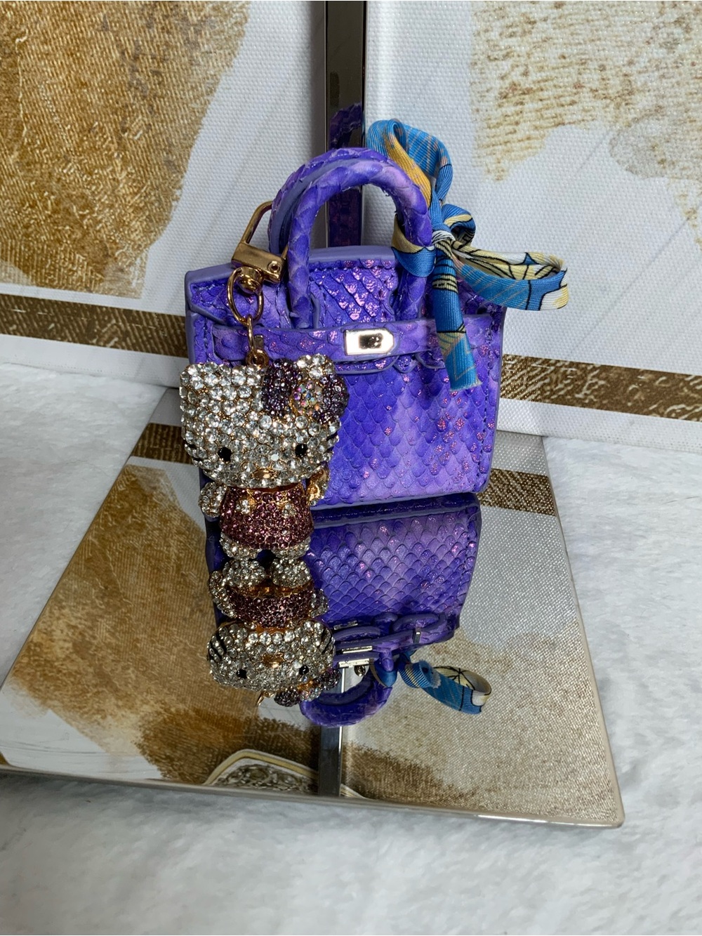 Purple Textured Mini Satchel Bag Bag Charm